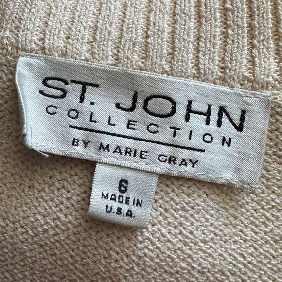 ST. JOHN COLLECTION Full Zip Knit Mock Neck Eyelet Stitched Cardigan Sweater 6 - Picture 3 of 11